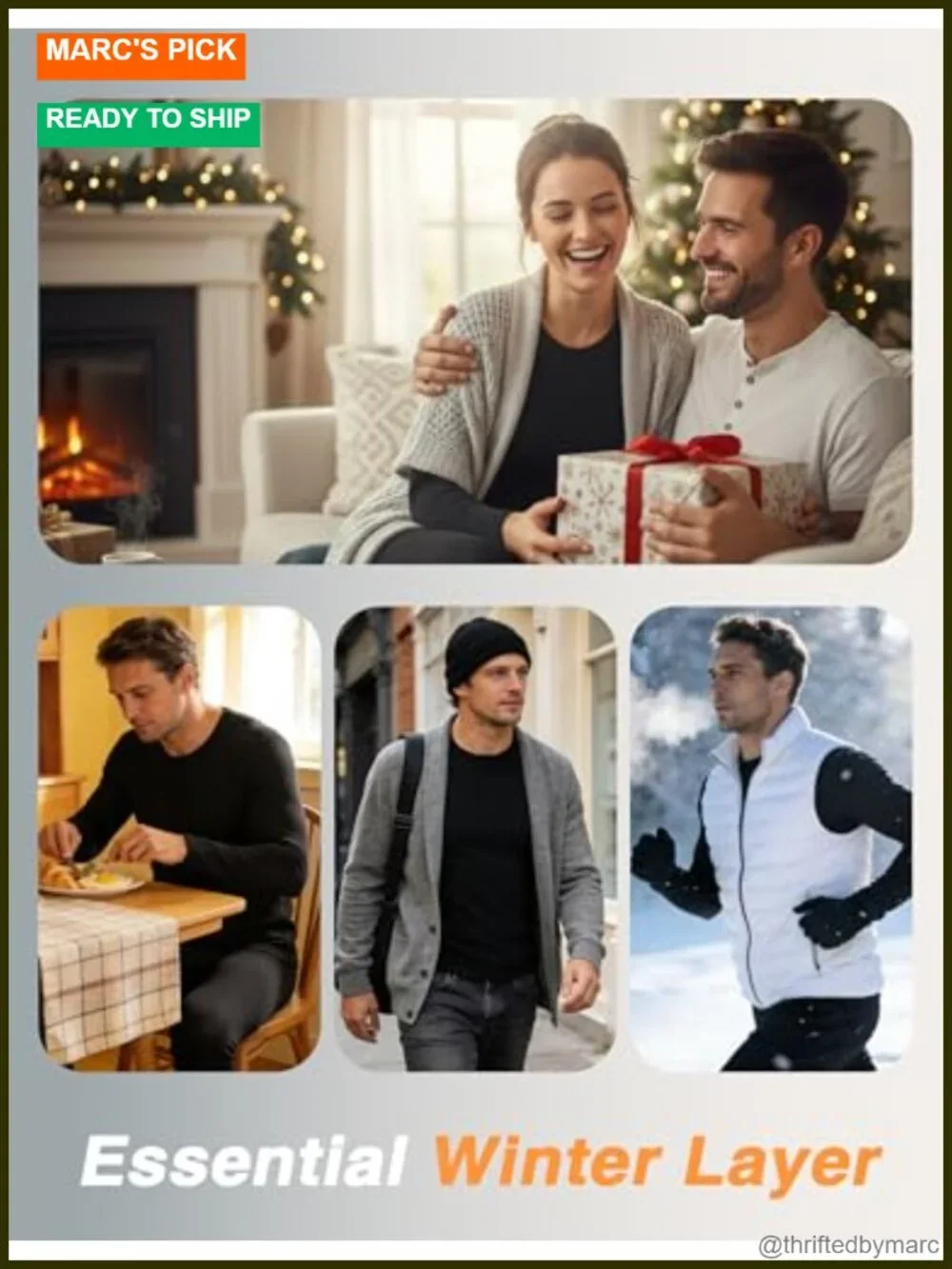 Thermal Underwear Set for Men Fleece Lined Warm Base Layer Long Johns 3 Pack
